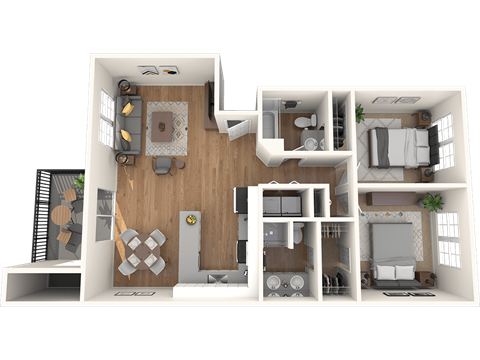 Floor plan for 2 beds, 2 baths, 1004 sqft